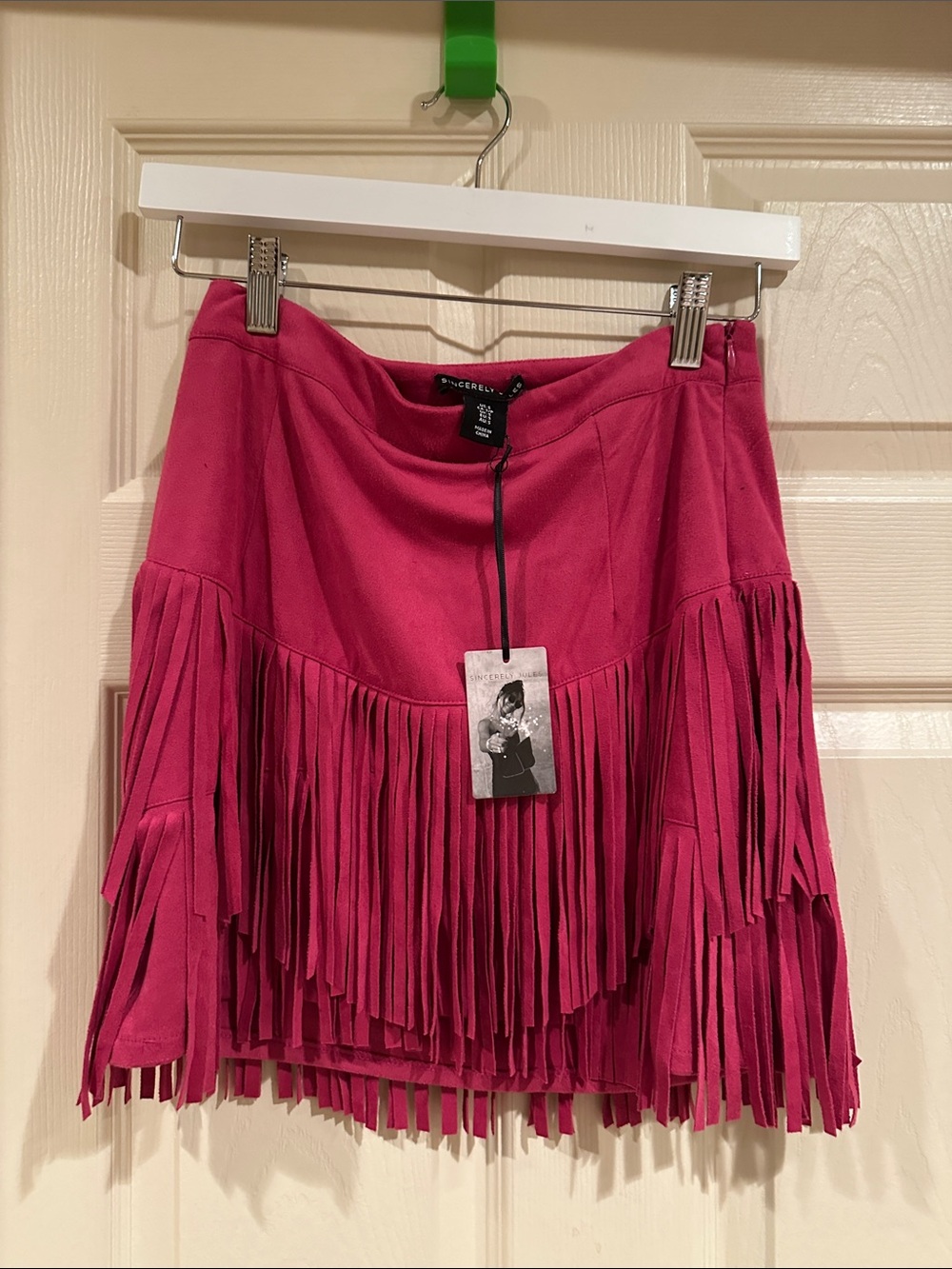 Sincerely Jules Pink Suede Fringe Mini Skirt